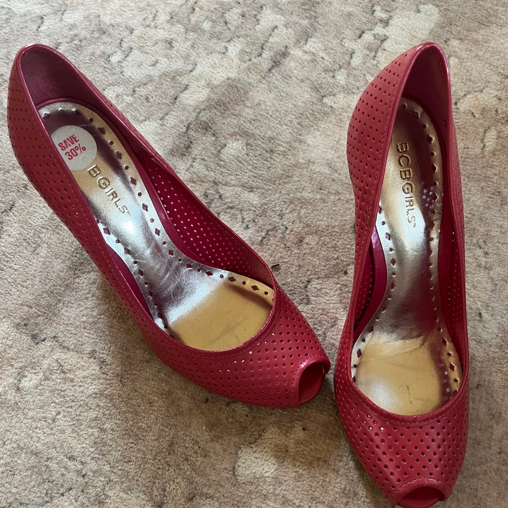 BCBGirls Red Peep-Toe Wedges